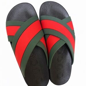 Gucci Green and Red Crisscross Slide Sandals